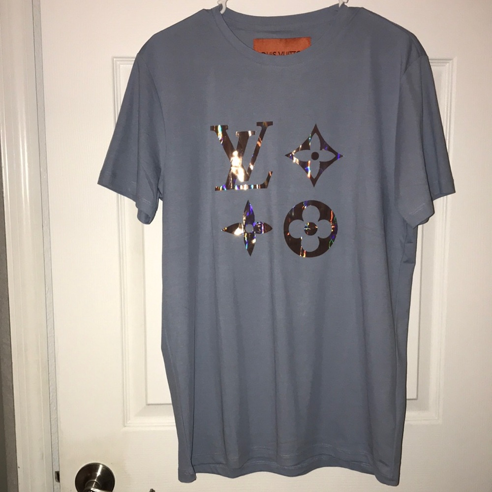 Louis Vuitton Blue-Gray Short Sleeve Tee with Hologram Logo